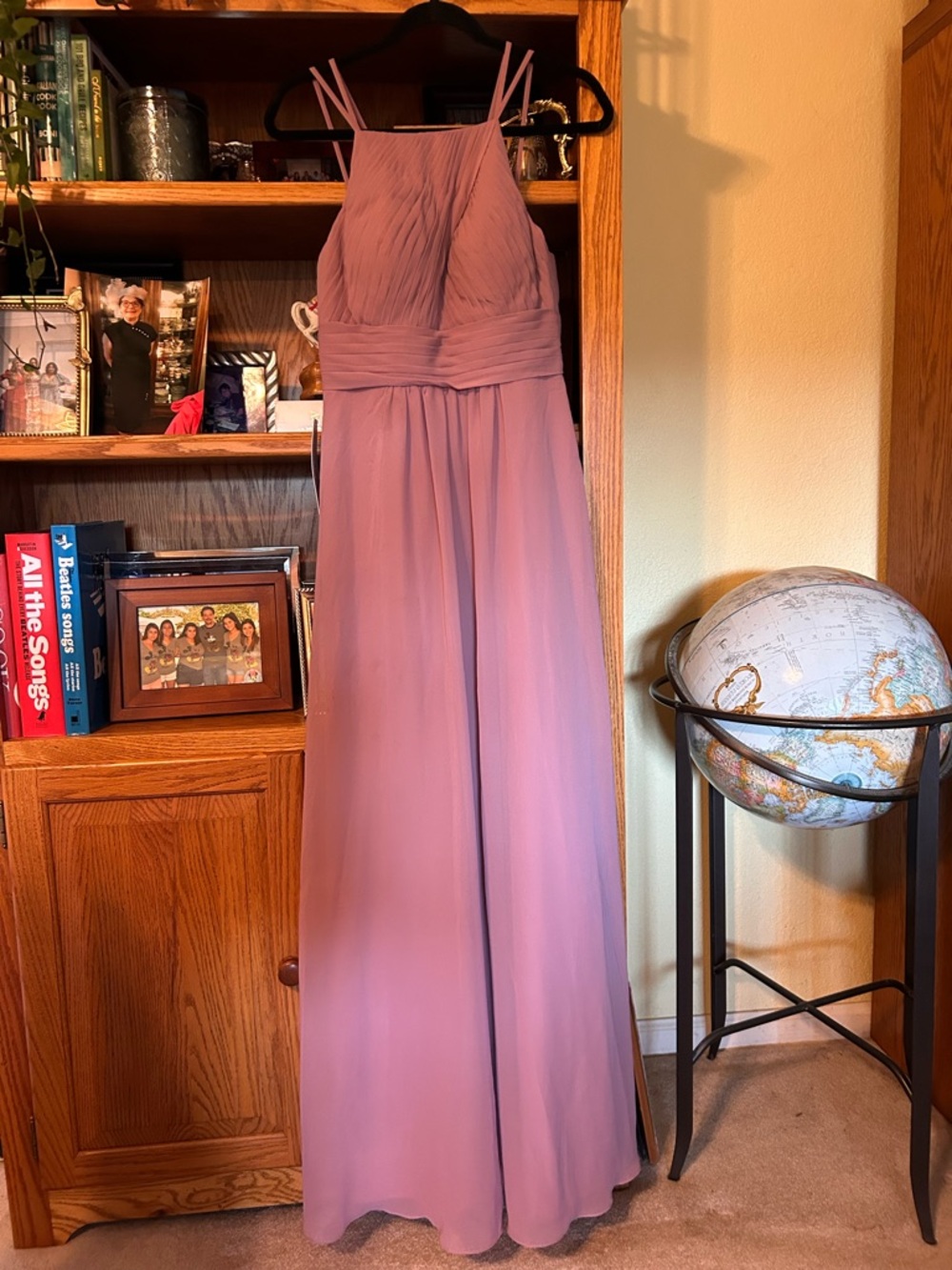 Azazie Mauve Double-Strap Halter Maxi bridesmaid gown